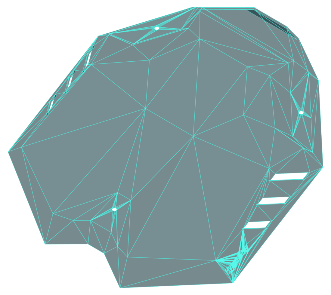 Mesh · 3,934 triangles — manifold shell, facet structure. Render of the payload housing from the shipped STL.